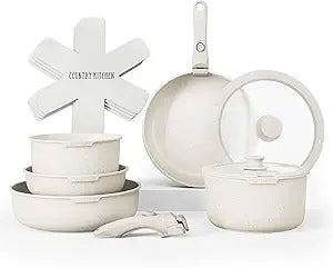 Country Kitchen Cookware Set with Removable Handle, Oven & RV Safe Pots and Pans Set, Cream, Original