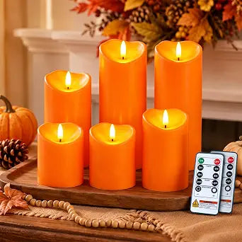 Homemory Halloween Orange Waterproof LED Candles, Remote Timer, Set of 6