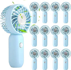 Rossesay 12 Pack Mini Portable Handheld Fan Bulk for Travel 3 Speeds, Rechargeable USB Battery Operated, Small Personal Eyelash Fans for Women Outdoor(Blue,Cute Style)
