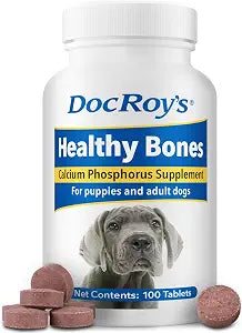 Doc Roys Healthy Bones Calcium Phosphorus Supplement Vitamin for Puppies, Dogs, Kittens & Lactating Females, Supports Strong Bones, Teeth & Muscle, Roast Beef & Liver Flavored, 100ct Chewable Tablets