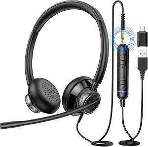 New Bee USB Headset with Microphone for PC Laptop Mute Control