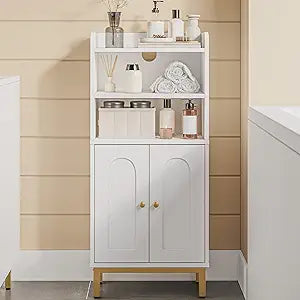 Hzuaneri Bathroom Storage Cabinet, Small Floor Cabinet with 2 Door and Shelves, Toilet Paper Cabinets, Bathroom Organizer with Adjustable Shelf, for Small Spaces White 7.1" D x 14.6" W x 32.7" H