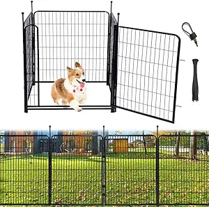 Getlay Tall Garden Fence Animal Barrier,Wide Gate Low Threshold Fence Panels, 48in(H) 4 Panels Total 8.9 Ft(L) Flower Bed Fencing, Heavy Metal Dog Fence Outdoor for Yard