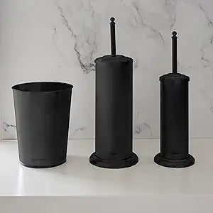 Bath Bliss Trash Can, Toilet Brush and Plunger 3 Piece Bathroom Set in Matte Black