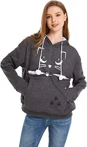 ALYC Unisex Hoodies Pet Holder Cat Dog Kangaroo Pouch Carries Pullover with Cat Printing Sweatshirt (Dark Grey, XL)