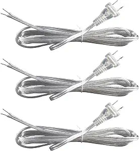 Clear Lamp Cord,8 Feet Length Silver Replacement Lamp Cords for Lamp Repair Fix DIY Project, Rewire Electrical Cable Cord with Plug, Tinned End Lead, SPT-1,18 Gauge (3)
