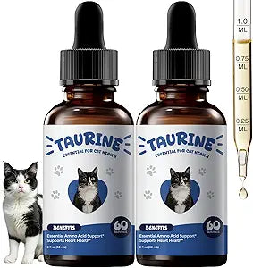 Taurine Supplement for Cats Liquid Drops, Essential Taurine Support for Heart Health, Vision & Immune Function, Daily Feline Nutrition Supplementt, 60 mL  2 Bottles