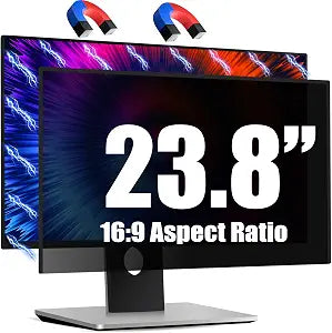 Magnetic Invisible Hidden Design Computer Privacy Screen Filter 23.8 Inch for Frameless Monitor 16:9 Aspect Ratio, Removable Anti Glare Blue Light Protector, Double Sided Reversible Eye Care Film