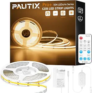 PAUTIX Warm White LED Strip Light 24V LED led Light Strip with Remote,3000K Super Bright 16.4ft/5m cob led Strip Light Dimmable Timer for Bedroom,Kitchen,Mirror,Cabinet,Shelf