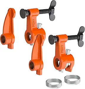 PONY Original Deep-Reach Pipe Clamp Fixture Set, 2 Pack 3/4 Pipe Clamp Tools, 2.5 Throat Depth, Reversible Spreader Heads, Multi-Disc Clutch for Woodworking, Carpentry, DIY