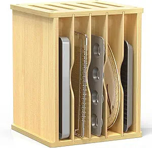 6 Tier Wooden Tray Dividers for Cabinets, Cookie Sheet Organizer for Cabinet, Vertical Tray Dividers for Storing pans, Baking trays, Cutting Board