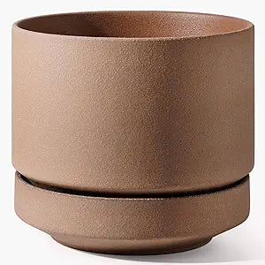 LE TAUCI 12 Inch Pots for Plants with Saucer | Ceramic Outdoor & Indoor Planter Pot for Plants | Drainage Hole, Mesh Pad | Unglazed Porous | Modern for Home, Office and Patio  Terracotta Color