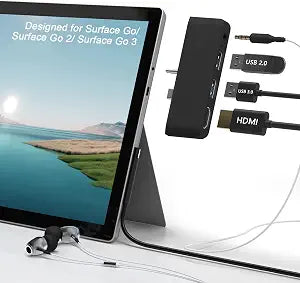 Microsoft Surface Go Docking Station, 4-in-1 Microsoft Surface Go 3 Accessories with 4K HDMI + USB 3.0 Port Hub + 3.5mm Audio Adapter, USB Hub for Surface Go 3/Go 2/Go
