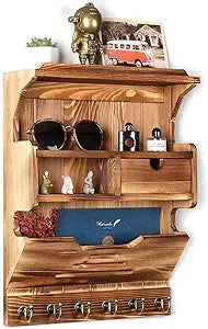 Key Holder for Wall, Elegant Wall-Mounted Mail Organizer with Storage Drawers, Brown