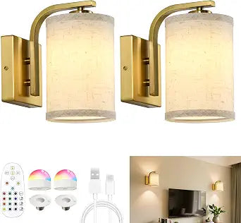 Rechargeable Battery Wall Sconces Set of 2, RGB Light & Remote