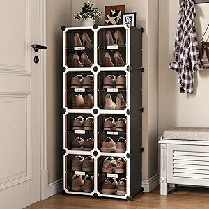 MAGINELS Expandable Shoe Rack, Shoe Storage Cabinet with Magnetic Doors, Narrow Space Storage, Easy to Assemble, Holds Up to 16 Pairs of Shoes, for Entryway, Closet, Hallway & Bedroom
