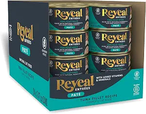 Reveal Entres Tuna Fillet Wet Cat Food Pat, 24-Pack, Grain-Free, Protein with Added Vitamins & Minerals, Carrageenan-Free (24 x 2.47 oz Cans)