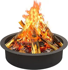 OUSHENG Fire Pit Ring Outdoor, 33 Inch Outer 30 Inch Inner Round Wood Burning Firepit Accessories, DIY Metal Steel Liner Insert for Bonfire Outside Camping Above or In Ground
