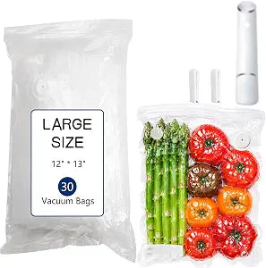 30-Pack Large Vacuum Sealer Bags & 2 Bonus Sealing Clips, Compatible with Chef Preserve  BPA-Free (12 x 13 in) Reusable Food Storage Bags for Freezer, Microwave, Sous Vide  Leak-Proof