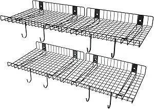 4 Pack Garage Wall Shelf, Wall Mounted Storage Shelves, Heavy Duty Metal Shelves for Room Wall, Loads 160 LBS Floating Shelves Mesh Storage Rack for Garage, Office, Basement,Wall Cabinet and Kitchen