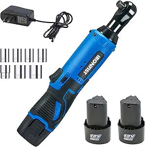 IRONFIST Cordless Electric Ratchet Wrench Set, 3/8" 12V Power Ratchet Driver, 2-Pack Lithium-Ion Batteries, 7 Sockets and Charger