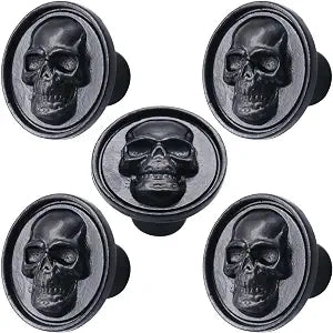 5 Pack Black Zinc Skull Skeleton Cabinet Knobs, Drawer Pulls & Door Handles, Vintage Single Hole Cabinets Knobs for Drawer Wardrobes Bookcases Dresser Closets Hardware Furniture Decoration