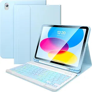 for iPad 11th 10th Generation Case with Keyboard, 10.9 Inch 7Color Backlit Detachable Wireless BT Keyboard Folio Protective Case with Pen Holder for New iPad 10th Generation 2022 (Blue)