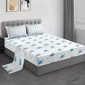 Pamnest Full Size Bed Sheet Sets, Sea Turtle Ocean Soft Microfiber 4 Pcs Bedding Sets for Kids and Adults Bedroom Bed Decor, Animal Starfish Beach Flat, Fitted Sheet and 2 Pillowcases