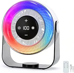 Desk Fans for Bedroom,Portable Colored LED Light 100 Speed Digital Display USB Rechargeable Table Fan,Quiet Wall-Mounted Desk Fan for Home Office Bedroom Camping Traveling(White)
