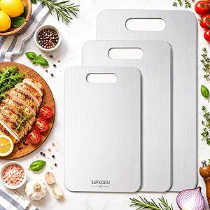 Titanium Cutting Board Set of 3, Titanium Cutting Boards for Kitchen, 100% Double-Sided Titanium Cutting Boards, Separate Raw and Cooked Food Areas, Non-Toxic, Dishwasher Safe (S+ M + L)