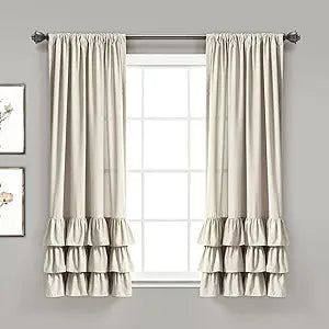 Lush Decor Allison Ruffle Light Filtering Window Curtain Panels Pair 40" W x 63" L Neutral - Coquette Curtains for Bedroom - Drapes - Ruffle Curtains Kids
