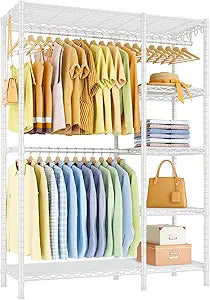 Ulif F2 Clothes Rack, 5 Tiers Heavy Duty Garment Rack for Bedroom, Freestanding Adjustable Closet Storage Organizer, 46.1" W x 15.4" D x 78.3" H, Load 630lbs, Upgraded White