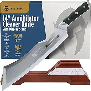 Dalstrong Annihilator 14" Meat Cleaver  6mm Thick, 2.9 lbs, 7CR17MOV Carbon Steel (60 HRC), Full-Tang G-10 Handle  For Whole-Animal Butchering, BBQ Pitmasters & Serious Kitchens  Wood Stand