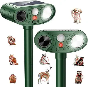 2026 Upgraded Ultrasonic Solar Animal Repellent Outdoor, Deer Repellent Devices Waterproof, Cat Repellent Outdoor with Motion-Activated Deterrent, Repels Squirrel, Deer, Raccoon for Yard (2-Pack)
