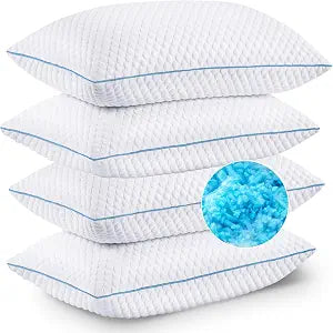 VVZ Cooling Bed Pillows King Size Set of 4, Shredded Memory Foam Pillows for Side Back Stomach Sleepers, Luxury Cool Gel Adjustable Firm Bed Pillows for Sleeping 4 Pack King Size 20 x 36 Inches