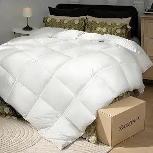 Beautyrest Goose Down Fiber Comforters King Size, All Season Luxury White Duvet Insert, 100% Cotton Fabric, Hotel Collection Fluffy Breathable Bedding Comforters, 8 Corner & Center Loops, 106x90 Inch