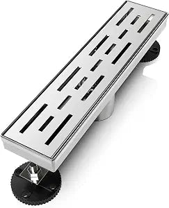 WEBANG 12 Inch Linear Shower Drain Rectangular Floor Drain with Accessories Rainline Pattern Cover Grate Removable SUS304 Stainless Steel CUPC Certified Brushed