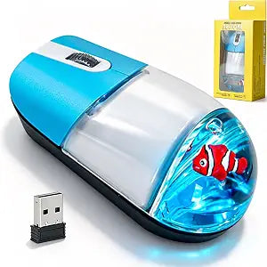 Wireless Mouse Cute Aqua Water Mouse Silent Lightweight Portable Clear Transparent Liquid Optical Retro Mouse with USB Receiver Floater Clownfish for PC Laptop Computer MacBook Kids Adult Gift(Blue)