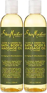 SheaMoisture Olive & Green Tea Bath, Body & Massage Oil 2-Pack – Avocado Oil, Anti-Aging & Ultra-Moisturizing for Dry Skin, 8 Oz Ea