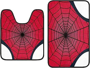 Red Spider Web Bathroom Rug Sets 2 Piece, Microfiber Non Slip Bath Carpet, Absorbent Toilet Mat for Bathroom Floor, Machine Washable Bathroom Mats