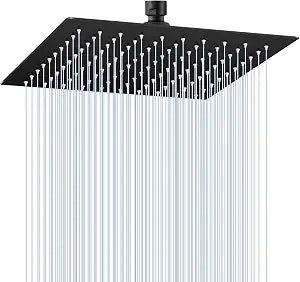 10 Inch Matte Black Rain Shower Head - All Metal Stainless Steel 304, Ultra Thin Design, Modern Bathroom Square Rainfall Showerheads - Full Body Coverage Bath Shower