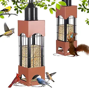Squirrel Proof Bird Feeders for Outdoors Hanging, 5LB Large Capacity Metal Wild Bird Feeders, Heavy Duty Chew Proof Tube Feeder for Cardinal Finch Chickadee, Garden Yard Outside Decoration