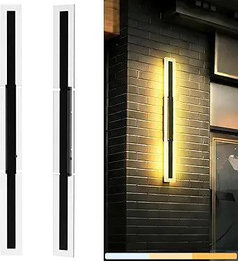 45W 2 Pack Outdoor Wall Sconces with Switch Wall Lamp,Dimmable Modern Lights Fixture Indoor Long Strip, Black Wall Mount Light 3000K/4500K/6500K for House Living Room Porch Corridor 47.05 Inch
