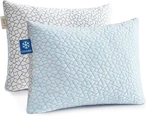 Alkyonos Cooling Pillow for SleepingAdjustable Shredded Memory Foam Bed Pillow, Queen Size Set of 2 with Ice Cover, Breathable & Supportive for Side, Back and Stomach Sleepers