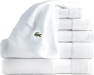 Lacoste Sport Stripe 6-Piece Luxury Cotton Towel Set  Made with 100% Soft Supima Cotton, Absorbent & Quick-Drying, Includes 2 Bath Towels, 2 Hand Towels, 2 Washcloths, White