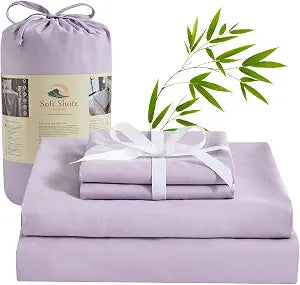 Bamboo Queen Sheet Set - 4 Piece Ultra Soft & Breathable Summer Bedding - 16 Deep Pocket Fits Up to 18 Mattresses, Wrinkle Resistant, Envelope Pillowcases - Purple Haze