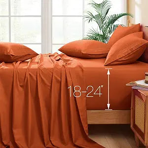 Horbaunal Extra Deep Pocket King Sheets Burnt Orange, 6 Pieces Sheet Set