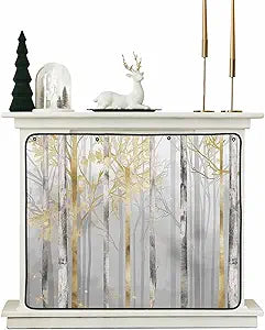 Abstract Forest Magnetic Fireplace Cover Decorative Indoor For Brick Fireplace, Insulation Fireplace Blocker Blanket Draft Stop Hot Heat Save Energy, Modern Landscape Painting Grey Gold 39"Wx32"H