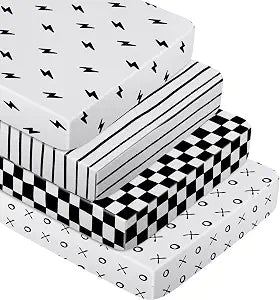 Moukeren 4 Pcs Black and White Crib Sheets for Baby Microfiber Baby Bassinet Soft Sheets Crib 52" x 28" for Standard Cribs Nursery Bedding