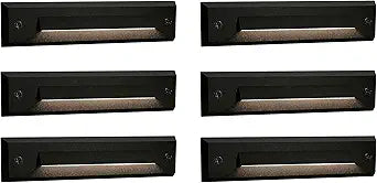 GKOLED 6-Pack Low Voltage 9-15V AC/DC LED Linear Step Lights, 2W Landscape Cutoff Stair Riser Light, Outdoor Waterproof Accent Lighting Fixtures, Die-cast Aluminum with Black Powder Coated Finish